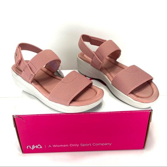 Ryka Azara Knit Sandal Size 8.5 Rose/Tan Platform Wedge Lightweight Open Toe New - Picture 2 of 16